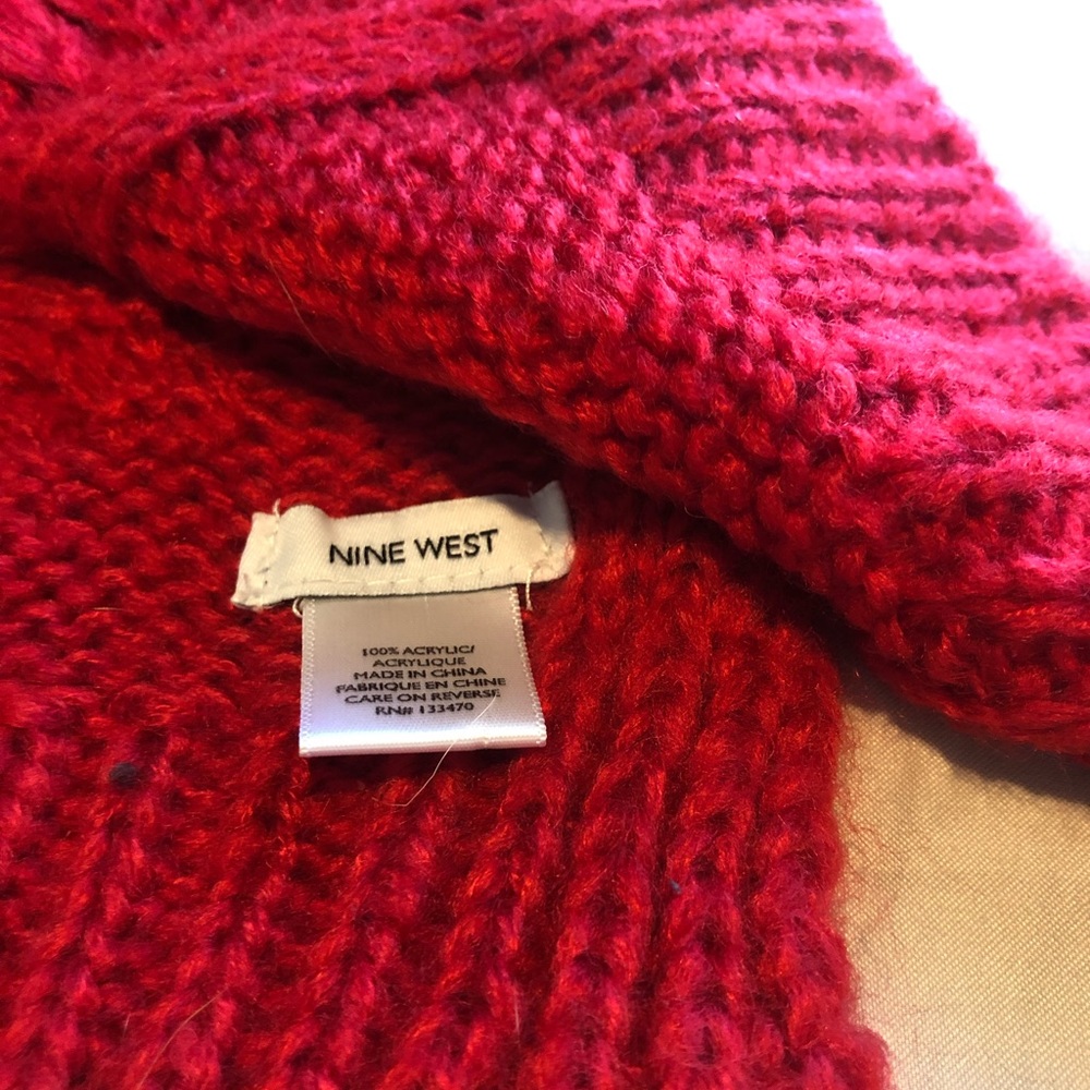 Nine West Knitted Red Scarf Length 74” 9” Wide With Logo￼.